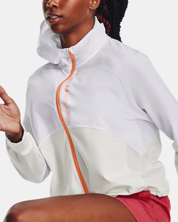 Damen UA Jacke aus Webstoff mit durchgehendem Zip, White, pdpMainDesktop image number 0